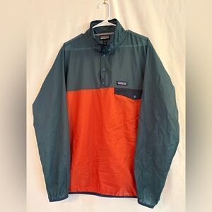 Patagonia Colorblock Green and Orange Pullover Windbreaker Houdini Snap T Large